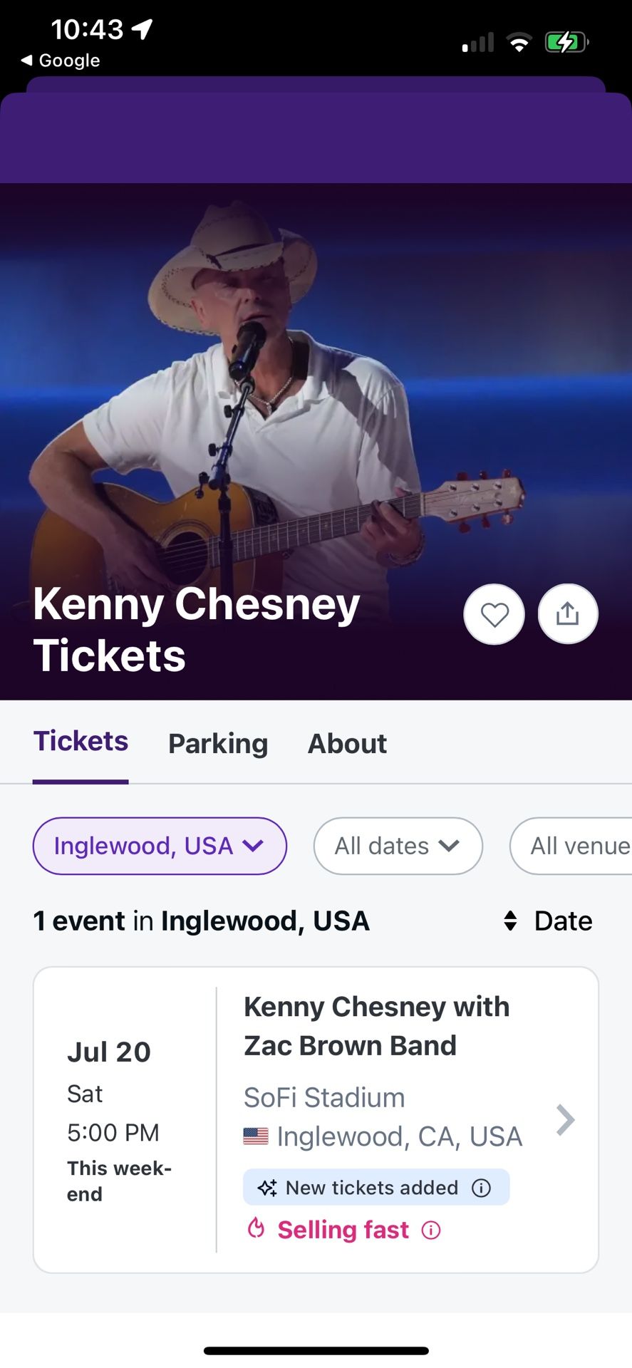Kenny Chesney Sofi 7/20 Sandbar