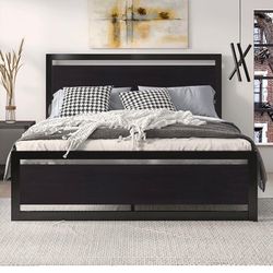 SHA CERLIN Full Size Bed Frame with Modern Wooden Headboard / Heavy