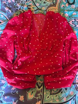 Red Heart Print Long Sleeve Blouse