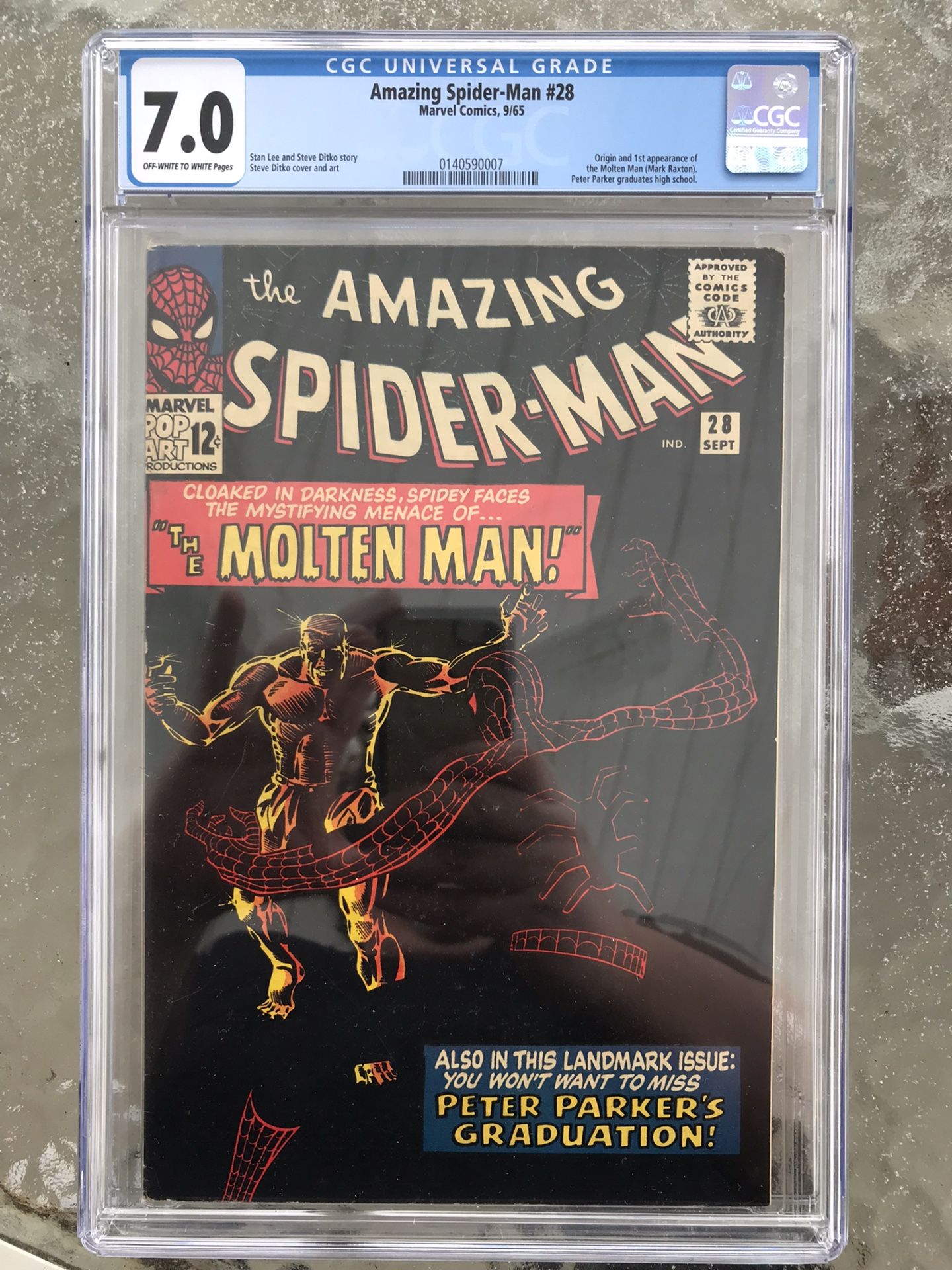 Amazing Spider-Man #28 (1965) CGC 7.0 — O/w to White; 1st & origin Molten Man
