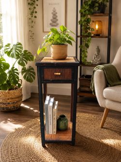 ANTIQUE VINTAGE BAMBOO / PLANT STAND / SIDE TABLE WITH A DRAWER / IN GOOD CONDITION