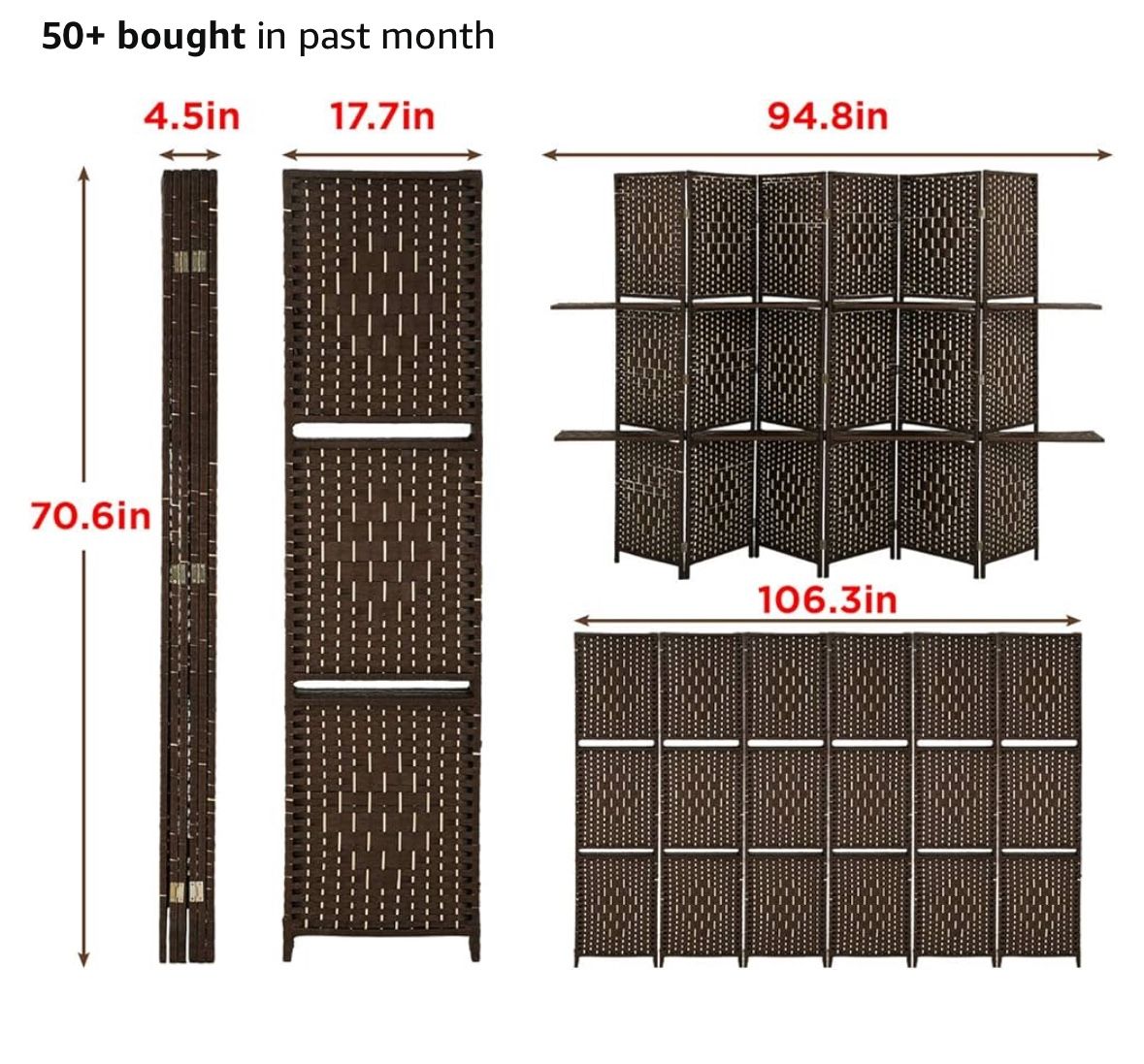 Six-Panel Room Divider With Shelves