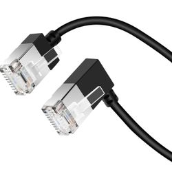 Flexible Cat 6 Ethernet Cable 90° Right Angled 25 Feet, Ultra Thin & Slim Rj45 LAN Cord Gigabit Applicable for Mac, PC, Router, Ps4/5, (Black)