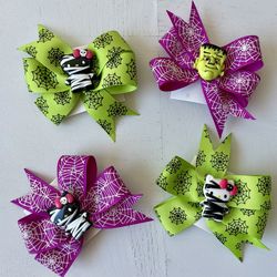HALLOWEEN HAIR BOWS! Mummy HELLO KITTY FRANKENSTEIN SPIDERWEBS! HAND MAKE $5 Each 