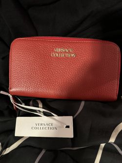 Red Leather Zip Around Versace Wallet