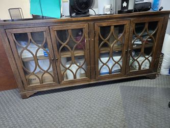 Rustic Wood Sideboard / Buffet Cabinet with Glass Doors