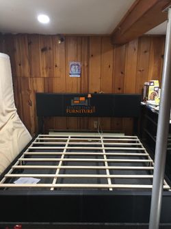 Brand New King Size Black Leather Platform Bed Frame (New In Box)