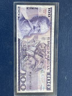 100 El Banco De Mexico S.A. Cien Pesos 1982