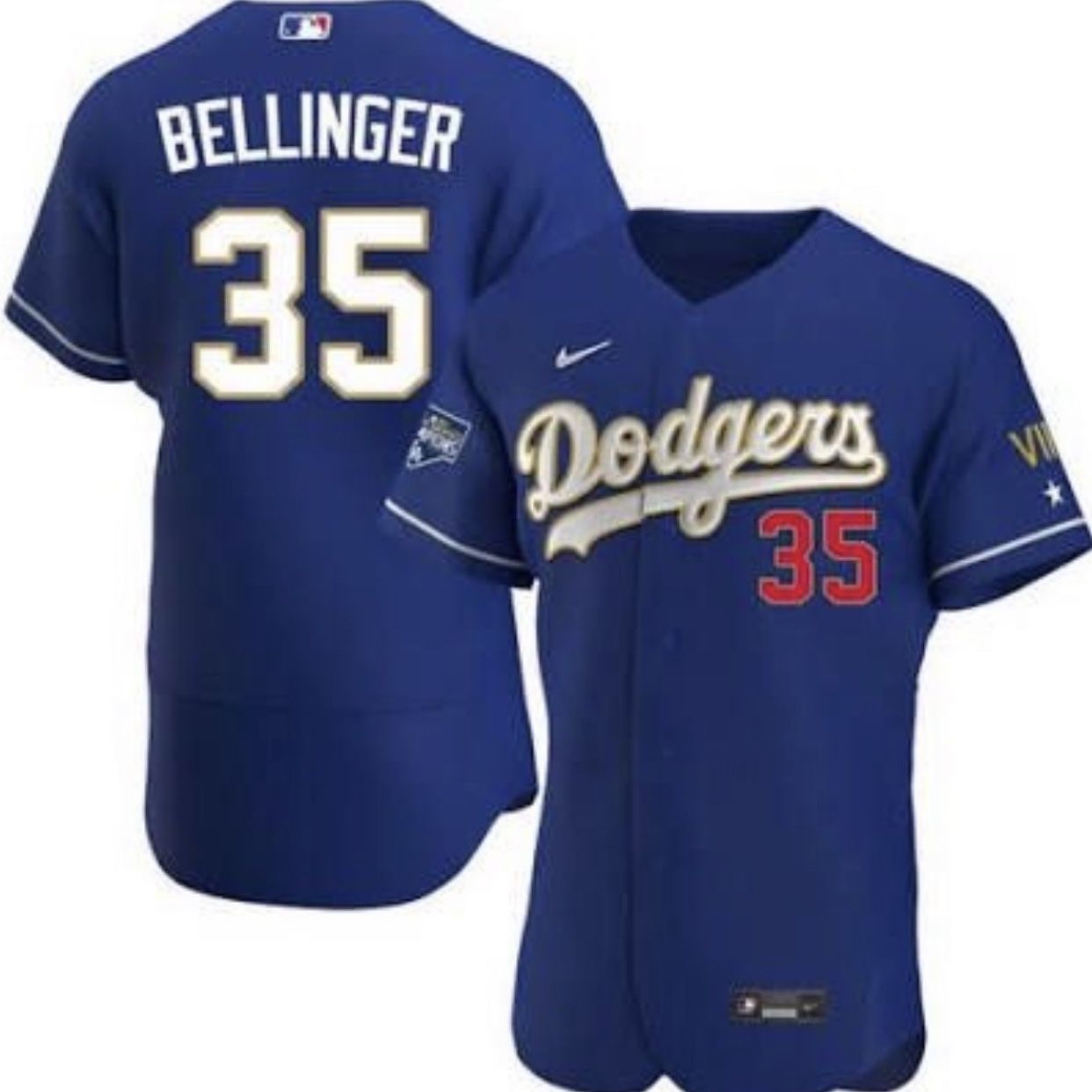 Los Angeles Dodgers Cody Bellinger #35 Blue Nike Gold Edition Opening Day Mens Jersey With Lasorda And Sutton Patches Size In Description 