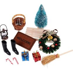Miniature Dollhouse Christmas Decoration Kit 1:12 Mini Scene Model Set Accessories for Miniature Fairy Garden Wall Home Party