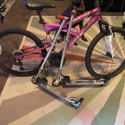 Bike And 2 Razor Scooters 