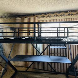 Loft Bunk Bed with Desk & Shelves – Sturdy Metal Frame