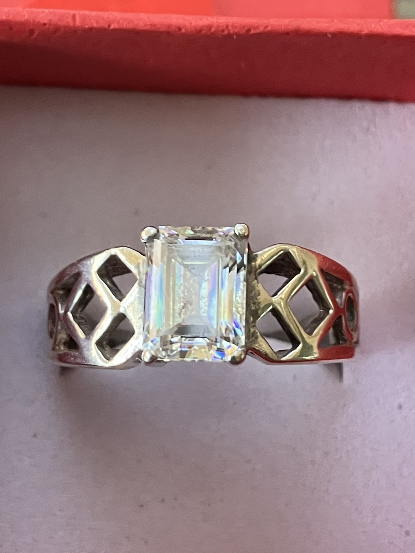 Vintage QVC Diamonique Sterling Silver Solitaire Ring 8