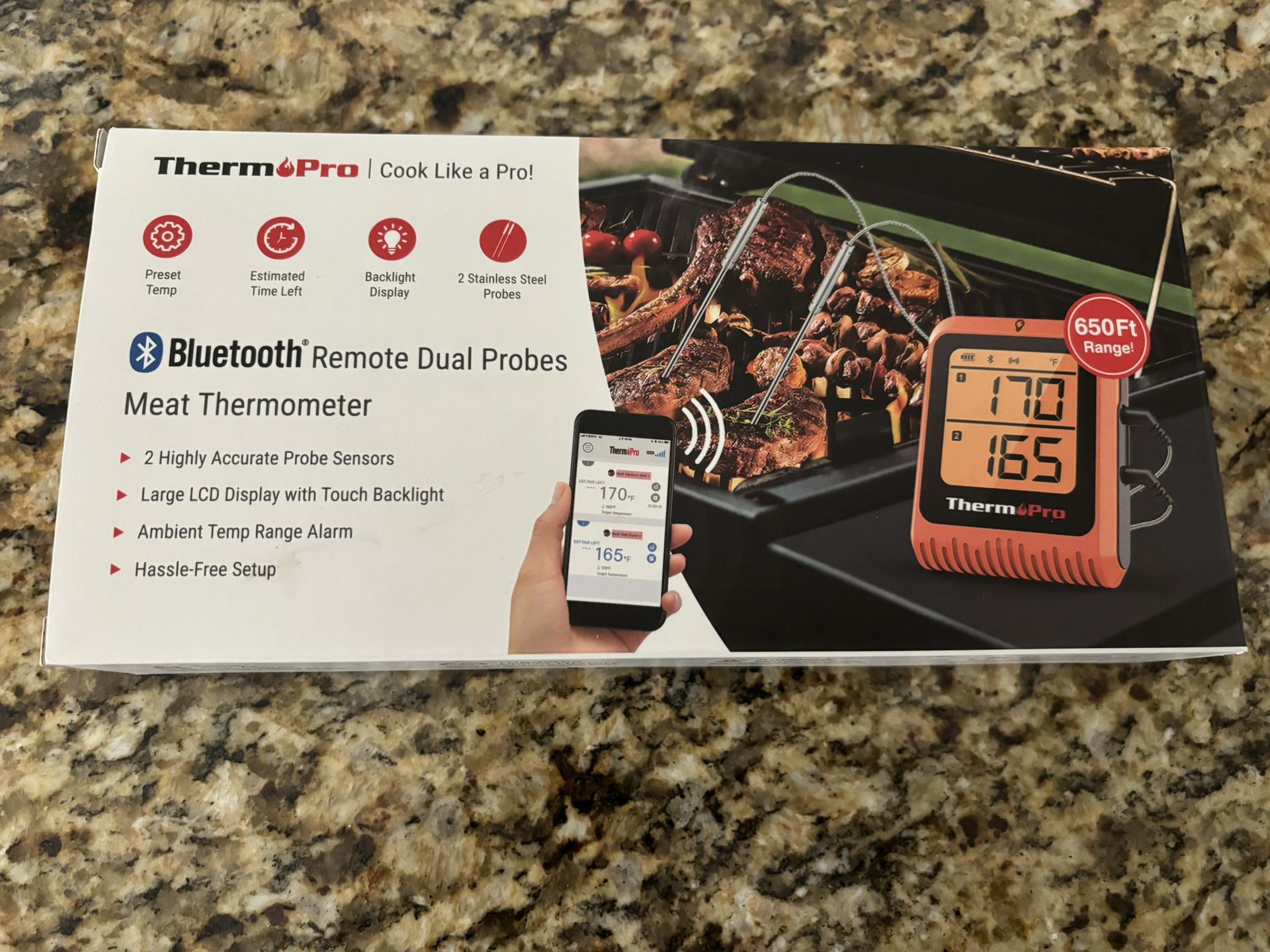 ThermoPro Wireless Meat Thermometer of 650FT for Smoker Oven, Bluetooth Grill Thermometer with Dual Probes