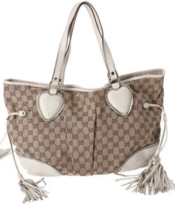 Pre-owned GUCCI Jacquard Tote Bags Tribeca Tote Multicolor GG 211954 Cream Leather Tassel