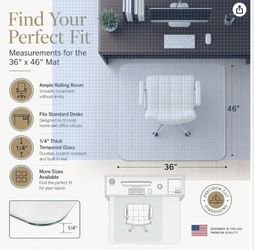 Tempered Glass Office Chair Mat for Carpet & Hardwood, 36" x 46"