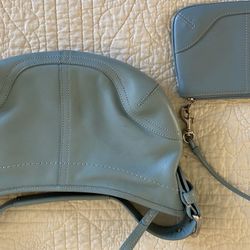 Coach Matching Turquoise Leather Arm Bag And Wallet