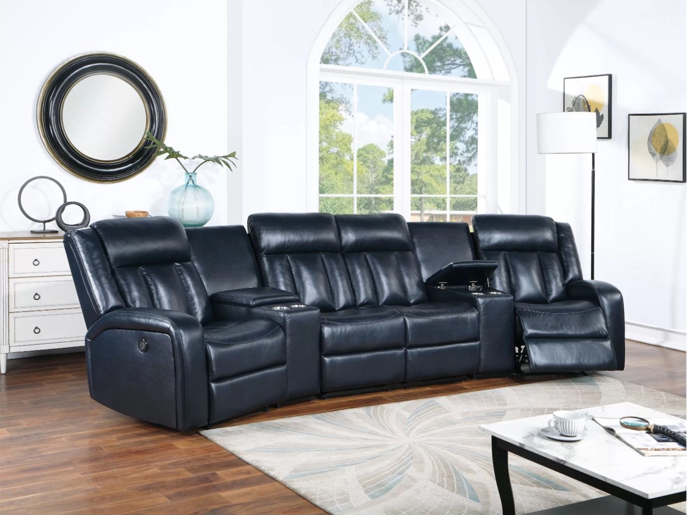 Power Reclining Sectional, With Built In USB,2x Console And Cup Holders