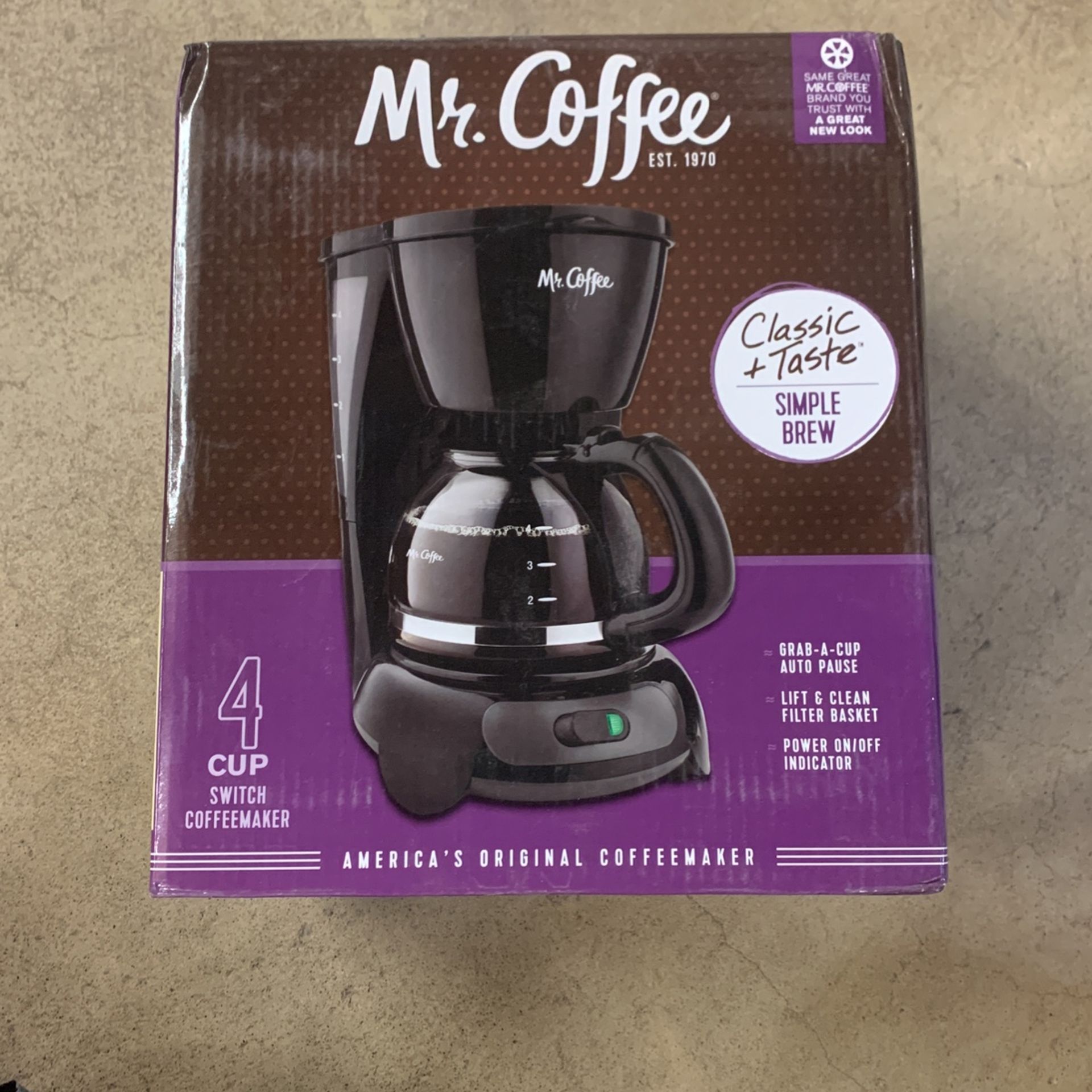 Mr Coffee Classic + Taste Coffeemaker, Switch, 4 Cup