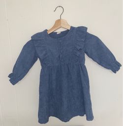 Girls Blue Ruffle Long Sleeve Dress