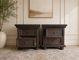 Stunning Solid Wood Dark Walnut Nightstands (Set of 2) – Excellent Condition