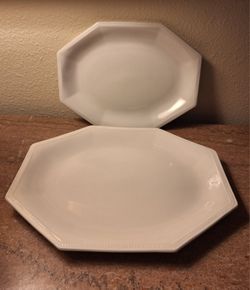 Heritage White pair of oval serving platters vintage