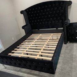 Black Or Gray Queen Size Velvet Bed Frame/King Size Bed Frame 🔥 Matching Bedroom Furniture Set Available Extra Discount Code RSG 
🔥🔥 Mention OfferU