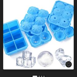 Ice Cube Trays, meidong 3 Pack Food-Grade Silicone Ice Cube Trays Round Big Ice Balls Square Diamond Ice Cube Trays, Reusable and Easy Release Reusabl