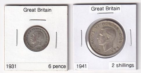 British Silver Coins: 1931 Sixpence & 1941 Florin