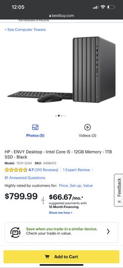 HP - ENVY Desktop - Intel Core i5 - 12GB Memory - 512 SSD - Black