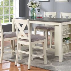 NEUTRAL TWO TONE FINISH COUNTER HEIGHT DINING TABLE STOOLS STORAGE - MESA ALTA SILLAS COMEDOR