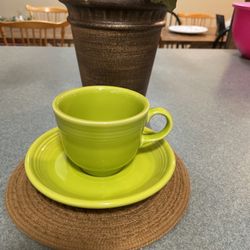 Lime Green Fiesta Ware Coffee Mug And Saucer 