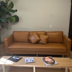 Designer Tan Leather Couch 