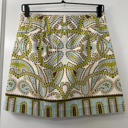 J Crew Trastevere Paisley Mini Skirt Big Buttons Blue Green Cream - Women's 4