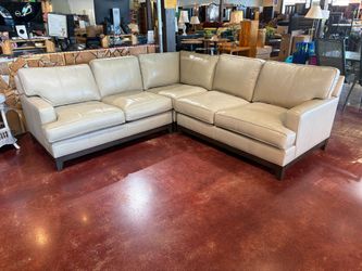 NEW! ETHAN ALLEN Cream Leather 2Pc. Corner Sectional w/ Featherblend Cushions