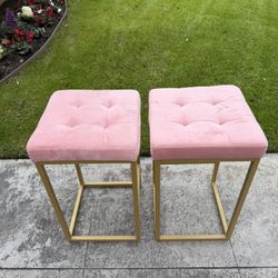 Modern Glam Pink Velvet Bar Stools (Set of 2)
