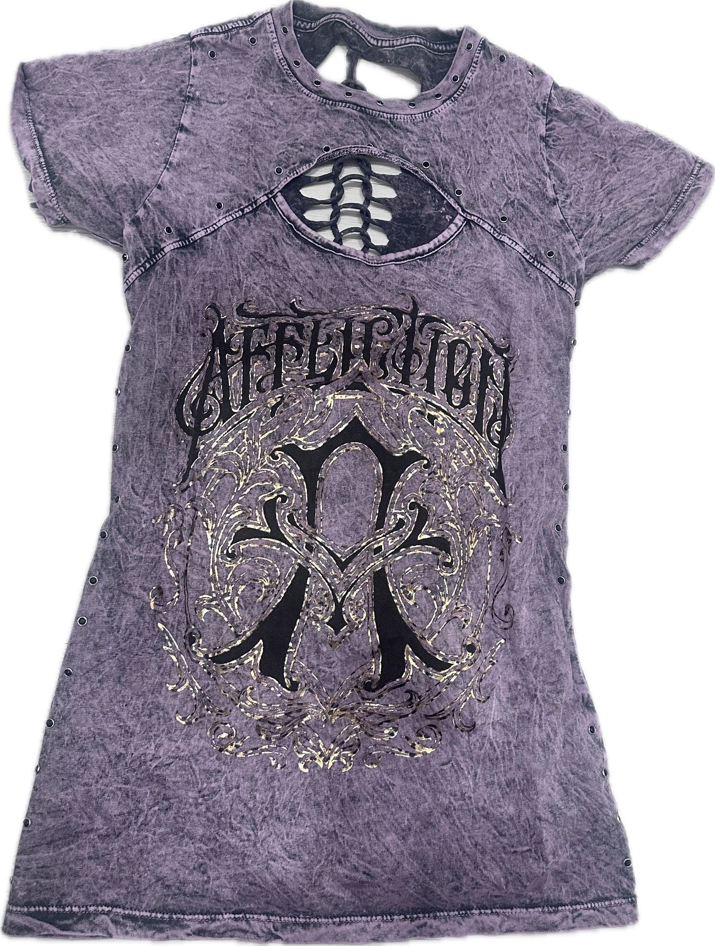 Affliction Live Fast Women's Purple Rhinestone Graphic Tee