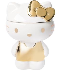 Hello kitty cookie jar white and gold