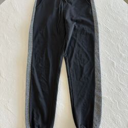 Women Black Drawstring Shimmering Stripe Joggers