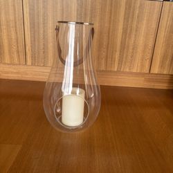 Large Modern Glass Hurricane Lantern – Leather Handle Candle Holder (2 available)