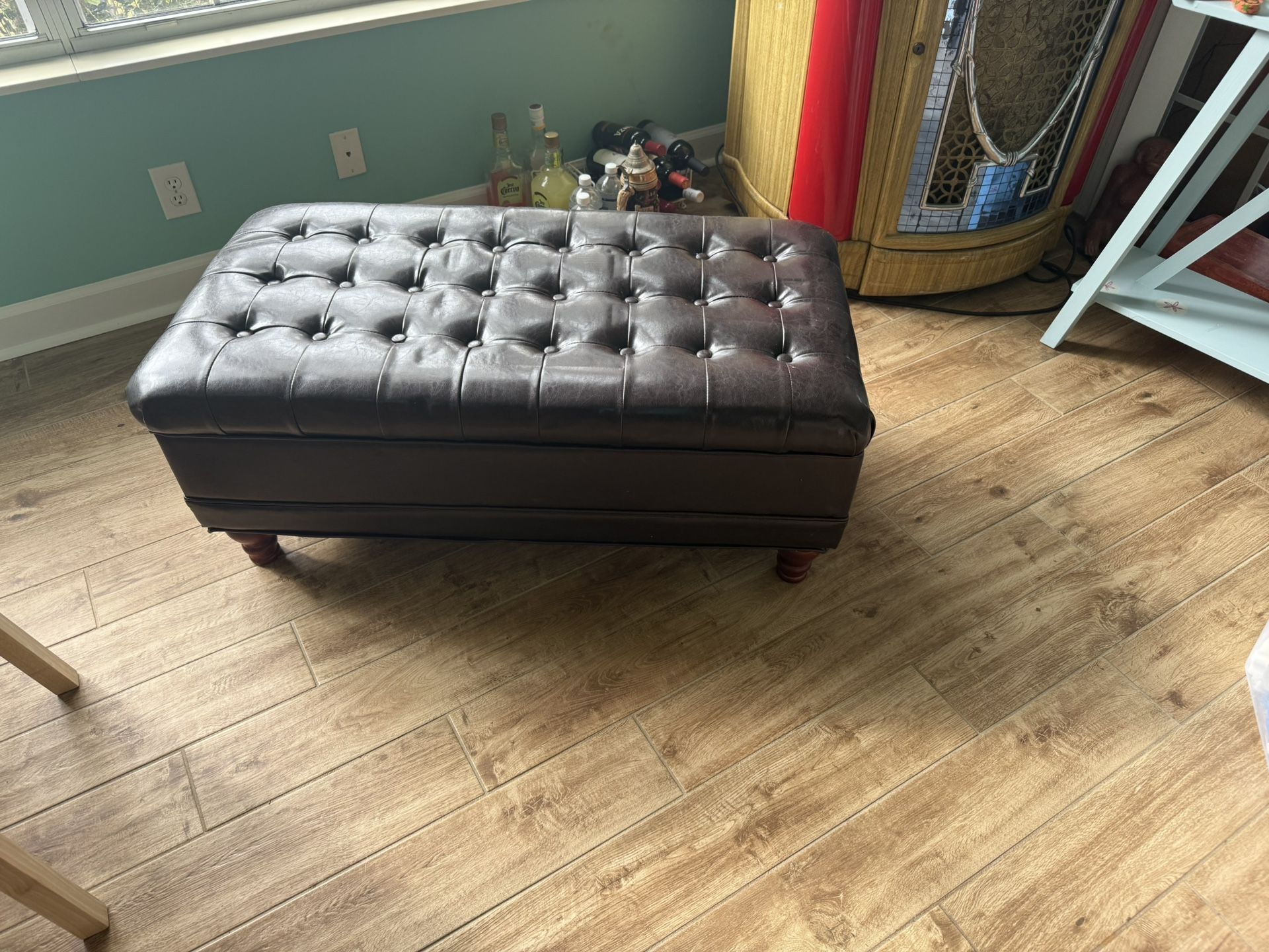 Bow Leather Footstool With Storage