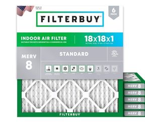 Filterbuy 18x18x1 Air Filter MERV 8 Essential Dust & Allergy Defense (6-Pack), Electrostatic Pleated HVAC AC Furnace Filters Replacement (Actual Size:
