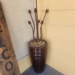 Outside Decorative Pot With Rusted Flowers