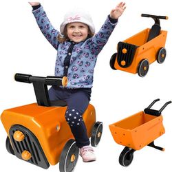 3 in 1 Ride on Push Car for Ages Over 1 Years,Push-Pull Walker Gift Toy for Toddlers and Kids (Orange)