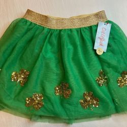 Cat & Jack Green Tutu Gold Shamrock Clover Skirt St Patrick's Day Girls size: Xl  14 