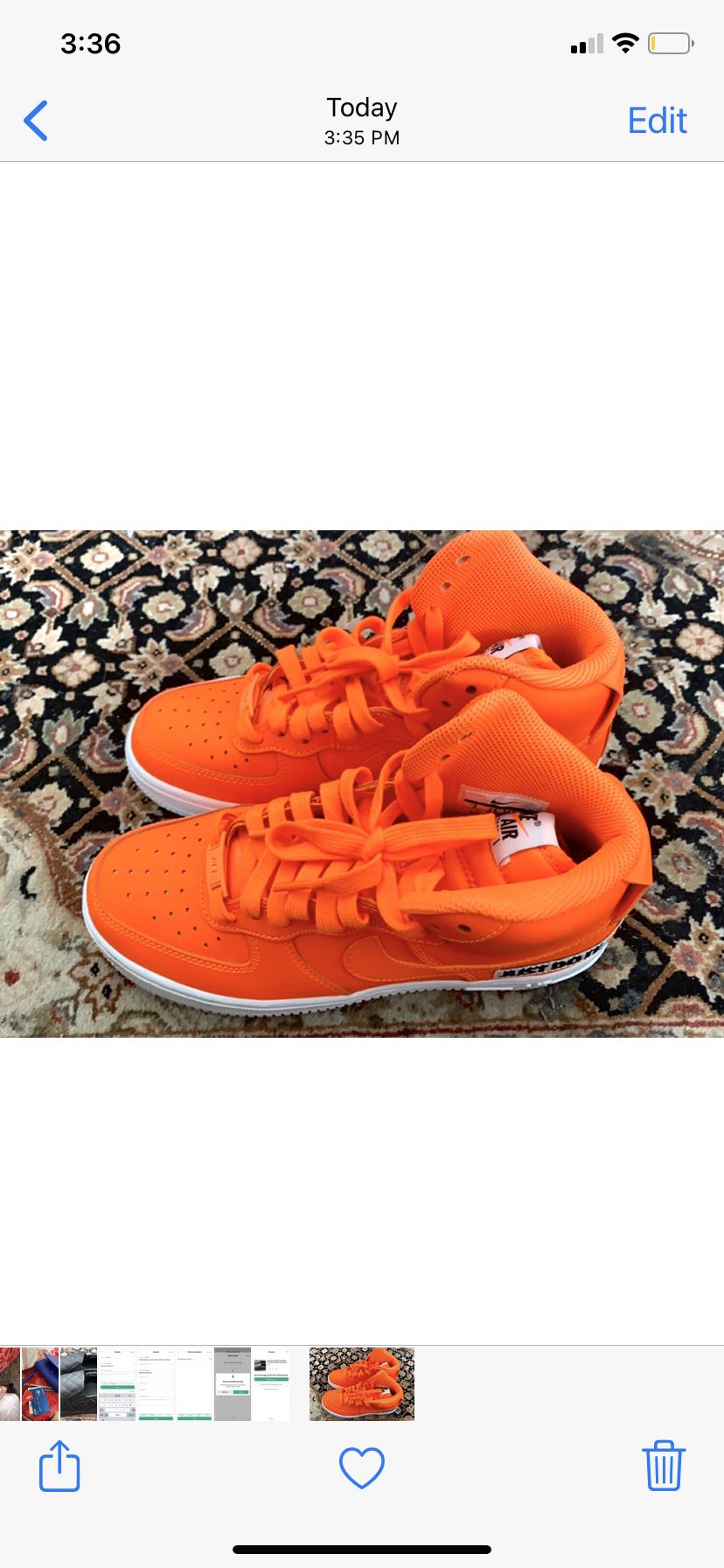 NEON ORANGE HIGH TOP AIR FORCE 1’s SIZE 6 GOOD CONDITION