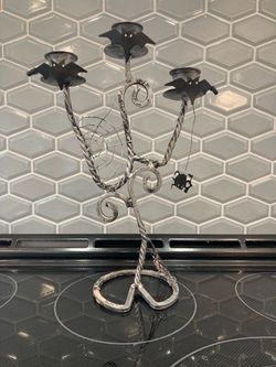 Halloween Metal Candelabra with Bat Decorations
