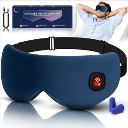 Cordless Heated Eye Mask for Dry Eyes, Blocking Light Sleeping Mask Warm Eye Compresses