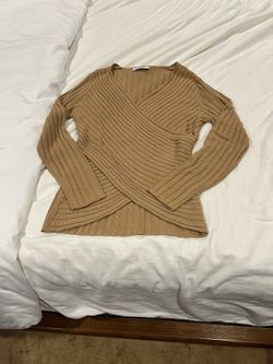 Tan Ribbed Wrap Sweater