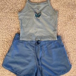 Size XS/S Blue Butterfly Themed Pajama Set